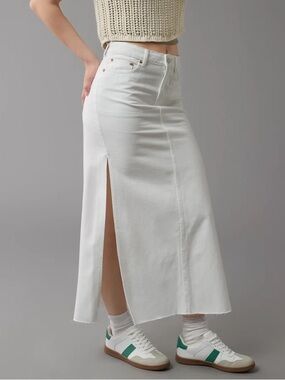 American Eagle White Maxi Denim Skirt with Side Slits